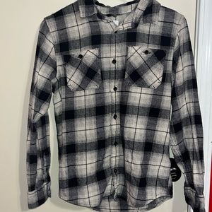 Black, gray and white flannel button-up shirt boys
